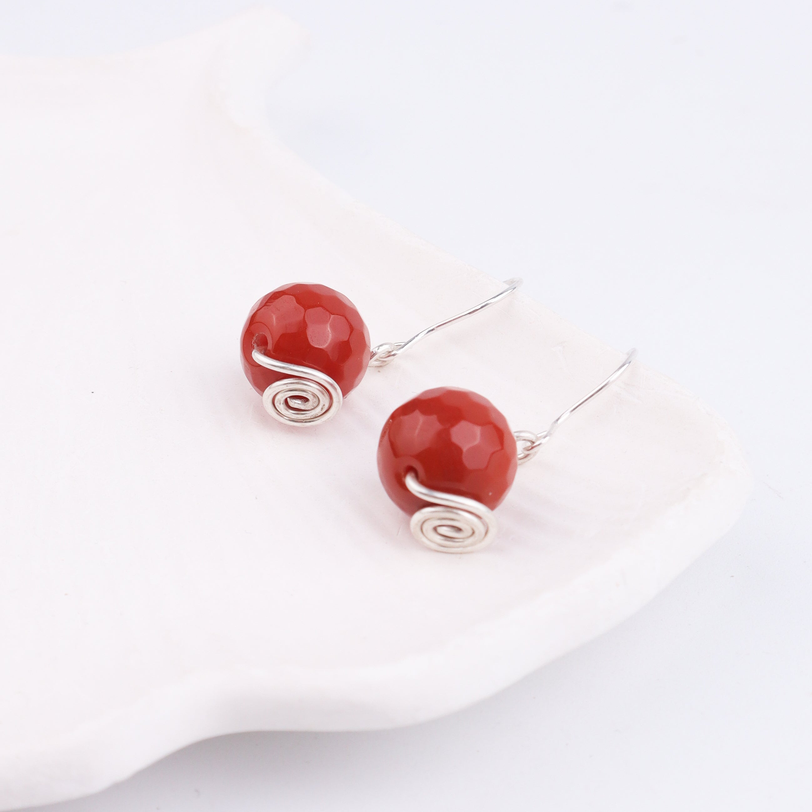 Red Agate Silver Earrings (Project Handmade)