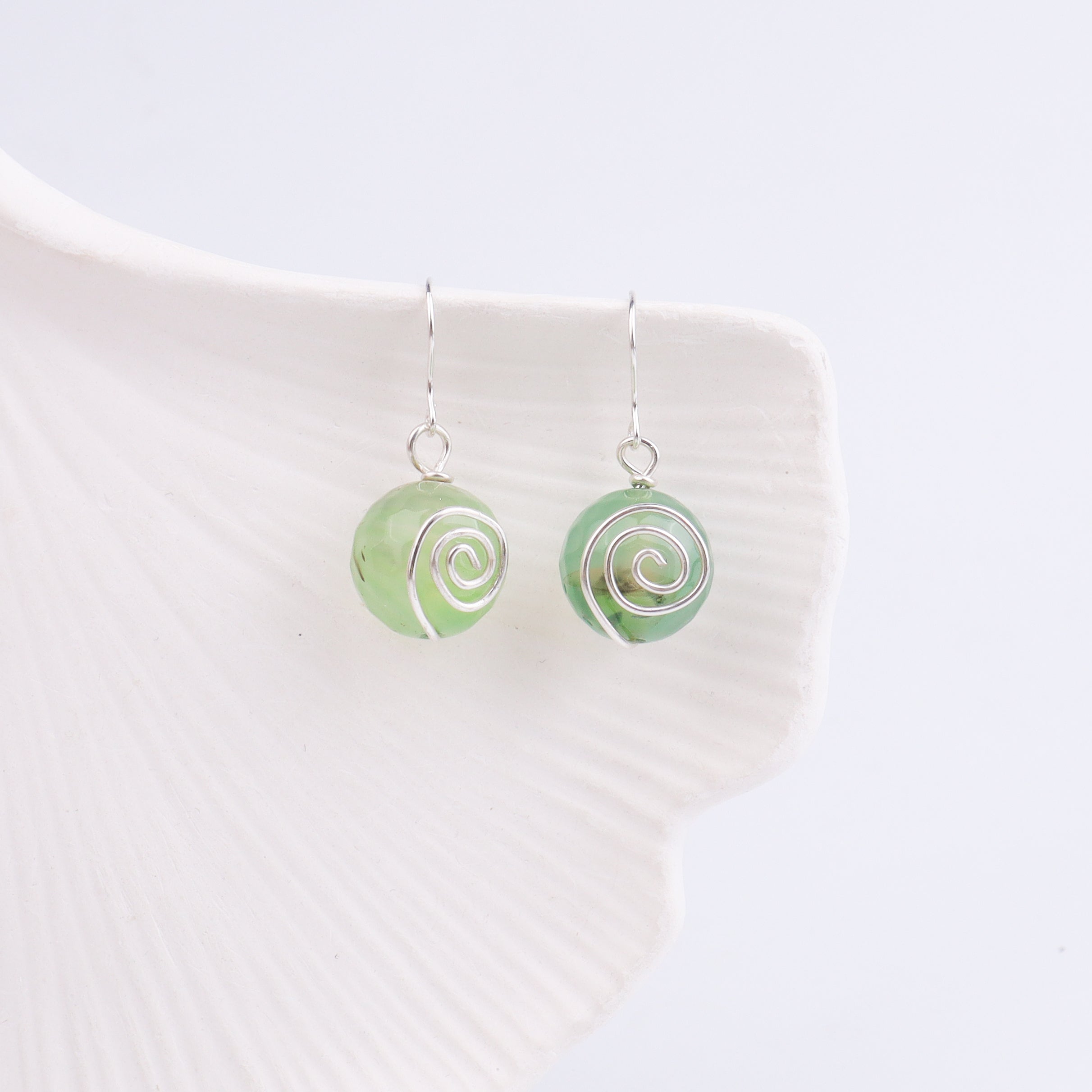 Mint Green Agate Silver Earrings (Project Handmade)