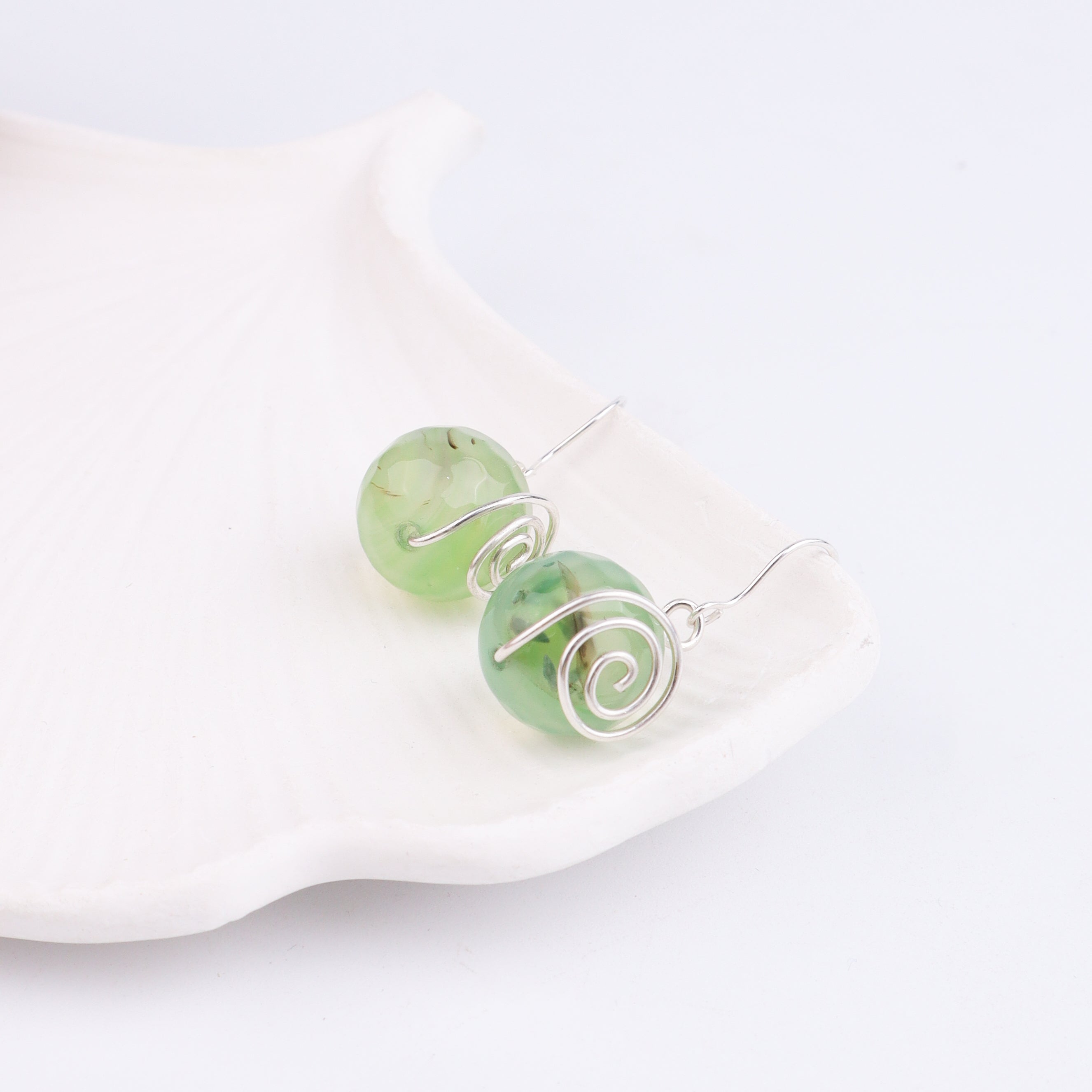 Mint Green Agate Silver Earrings (Project Handmade)