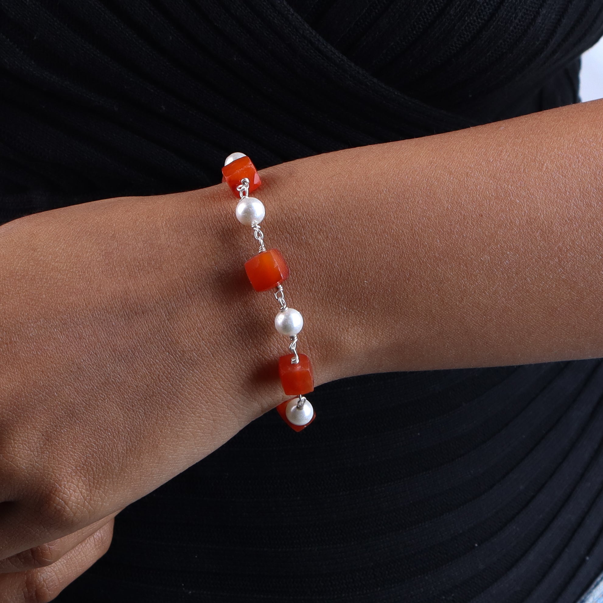Silver Bracelet with Fresh Water Pearls and Semiprecious Stones