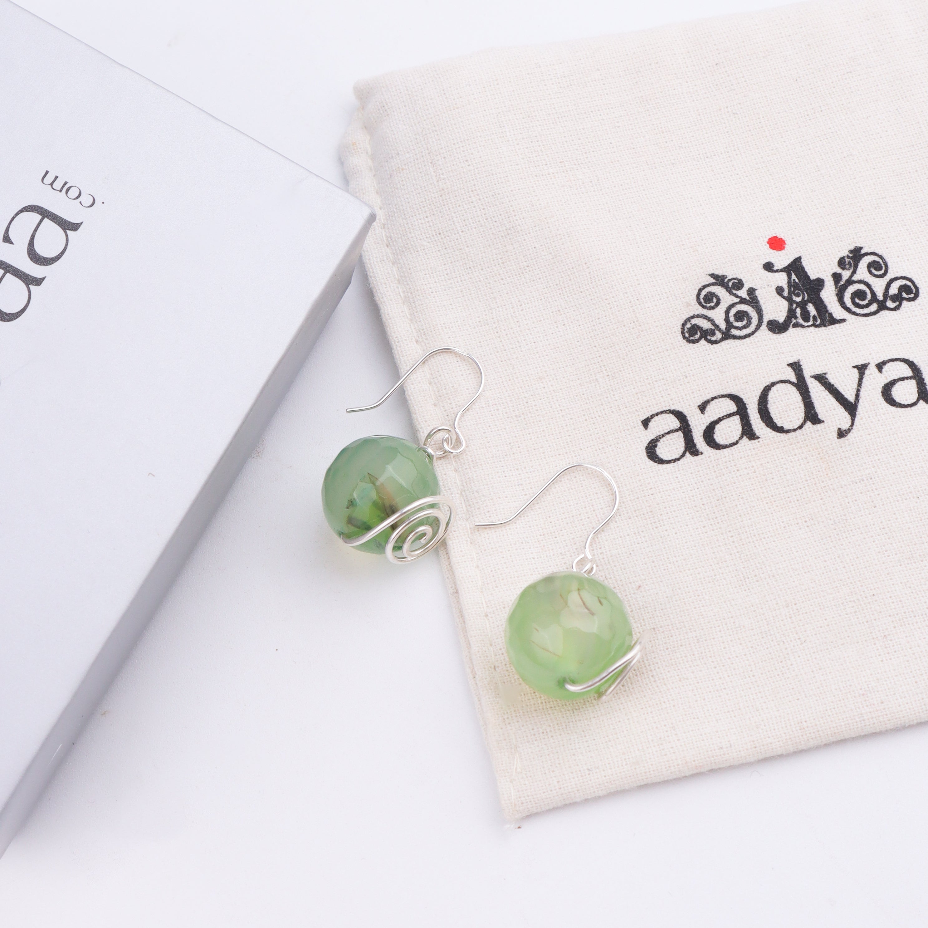Mint Green Agate Silver Earrings (Project Handmade)