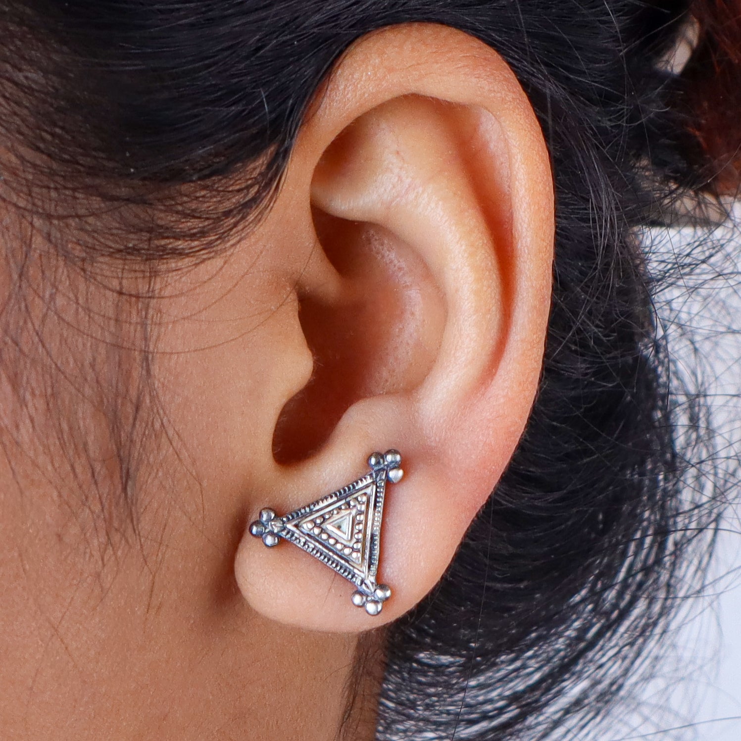 Silver Oxidised Triangle Choker with Earrings