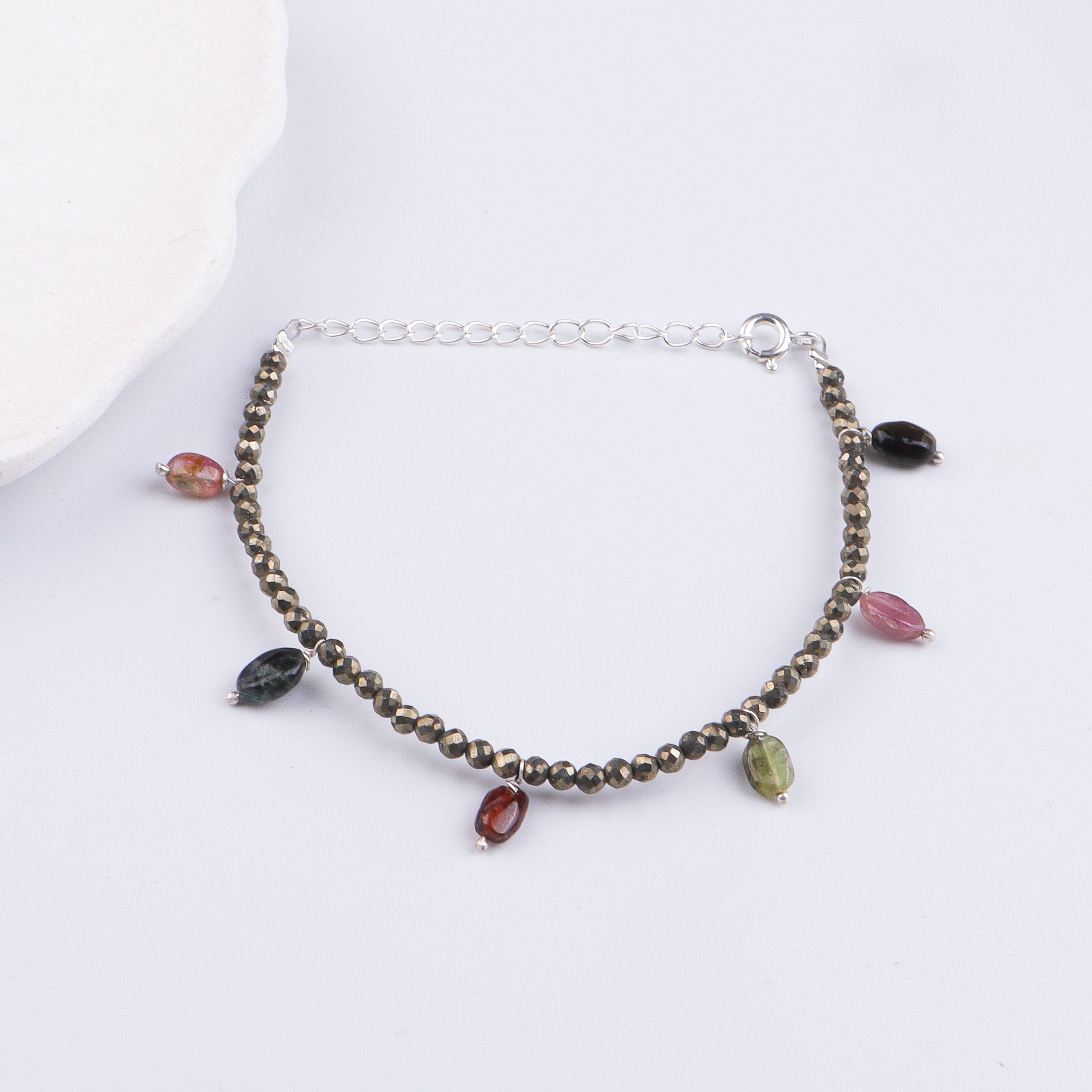 Pyrite Stone Silver Bracelet (Project Handmade)