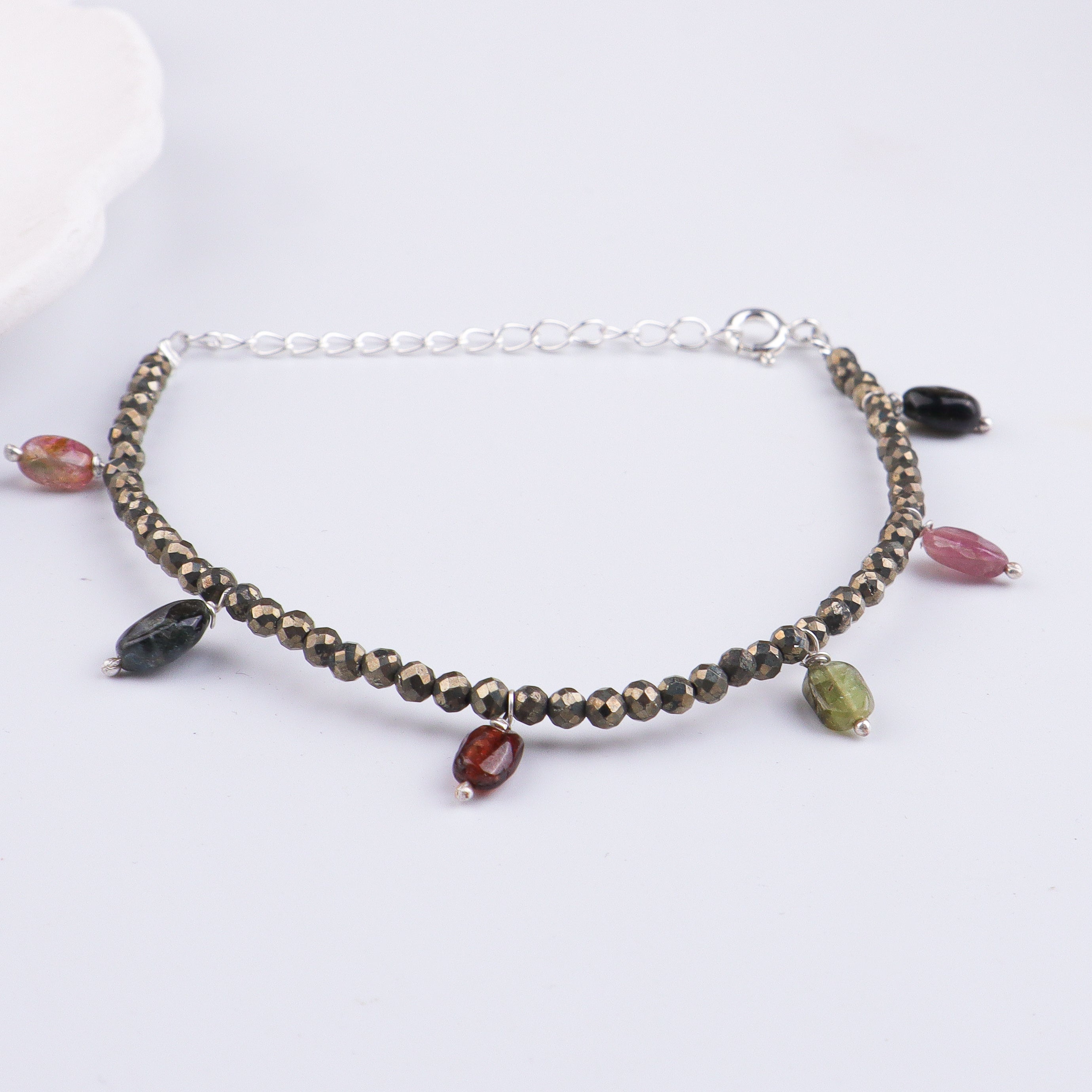 Pyrite Stone Silver Bracelet (Project Handmade)
