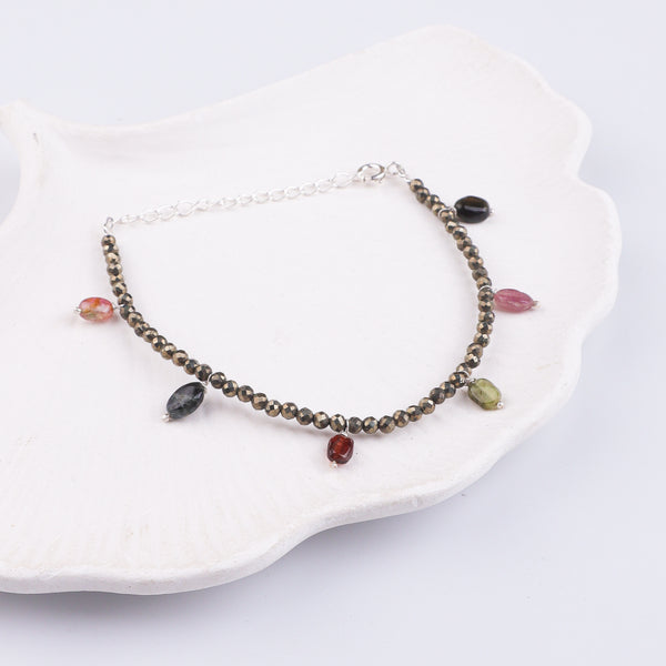 Pyrite Stone Silver Bracelet (Project Handmade)