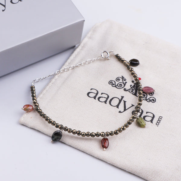 Pyrite Stone Silver Bracelet (Project Handmade)