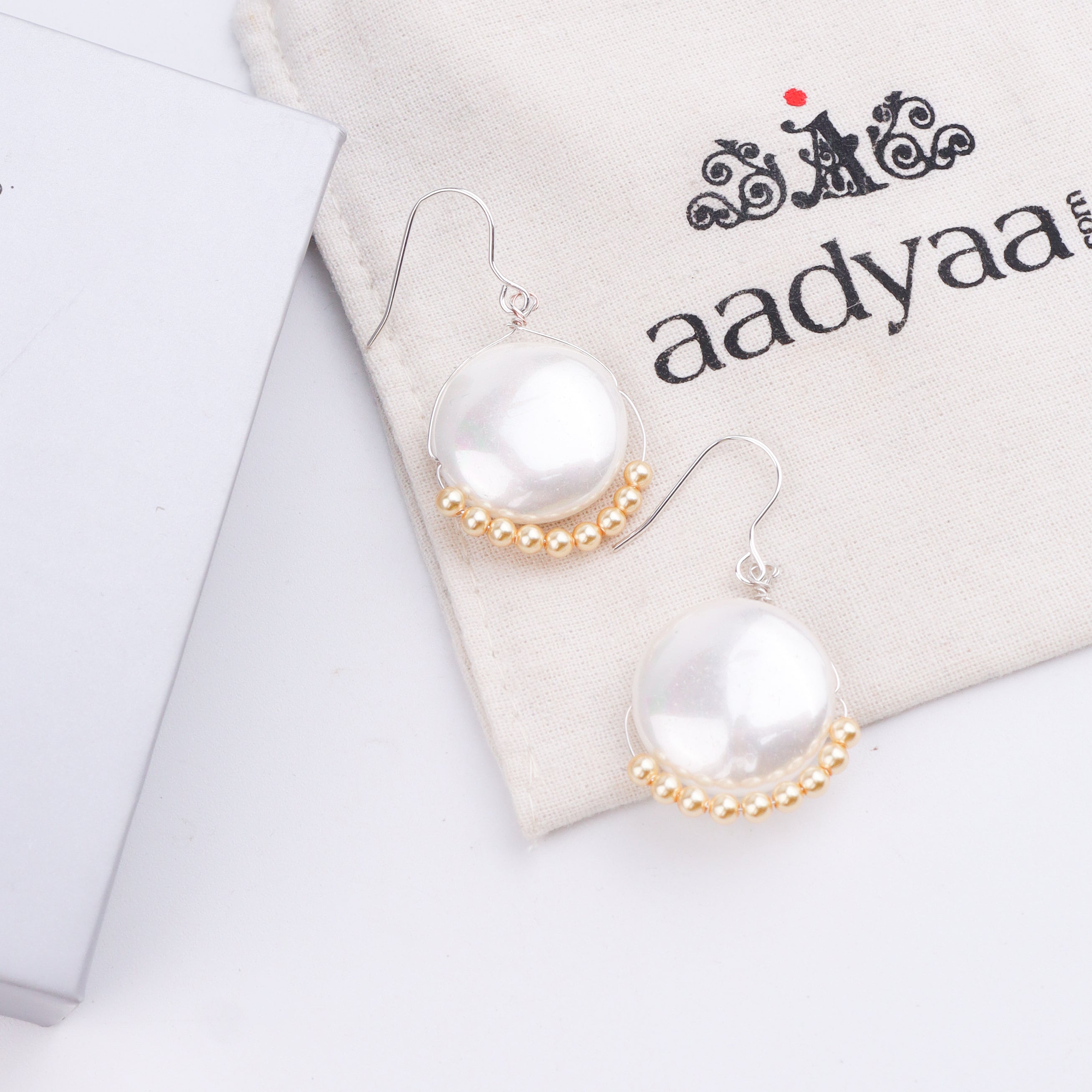 Silver Coin Earrings with Golden Pearls (Project Handmade)