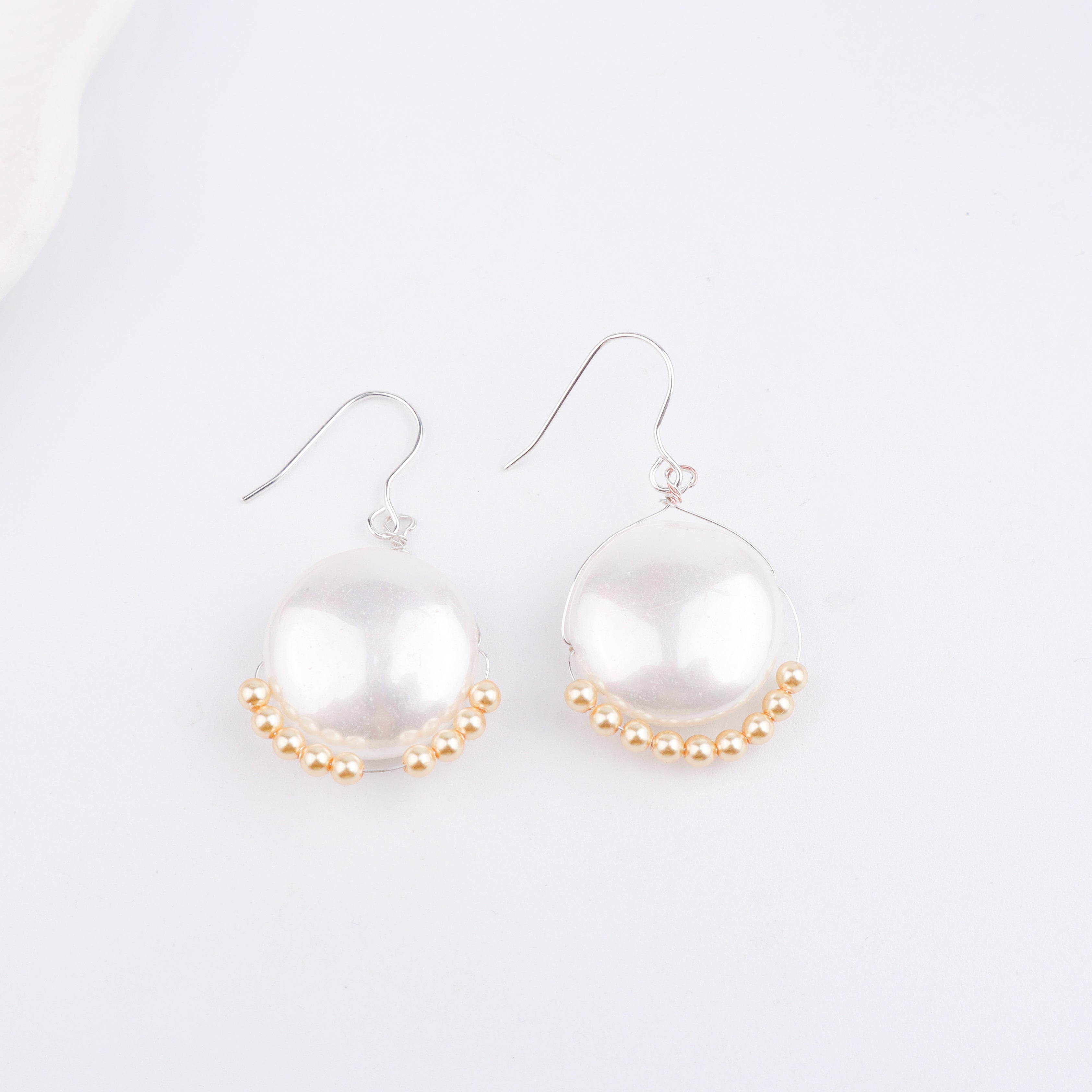 Silver Coin Earrings with Golden Pearls (Project Handmade)