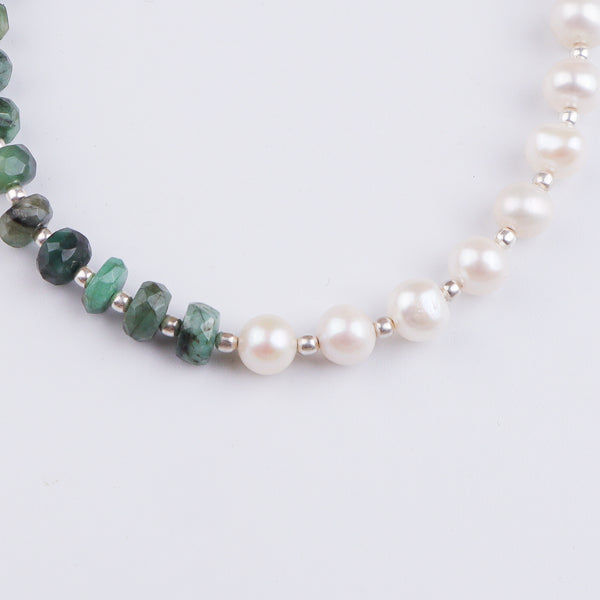 Emerald & Freshwater Pearl Silver Bracelet (Project Handmade)