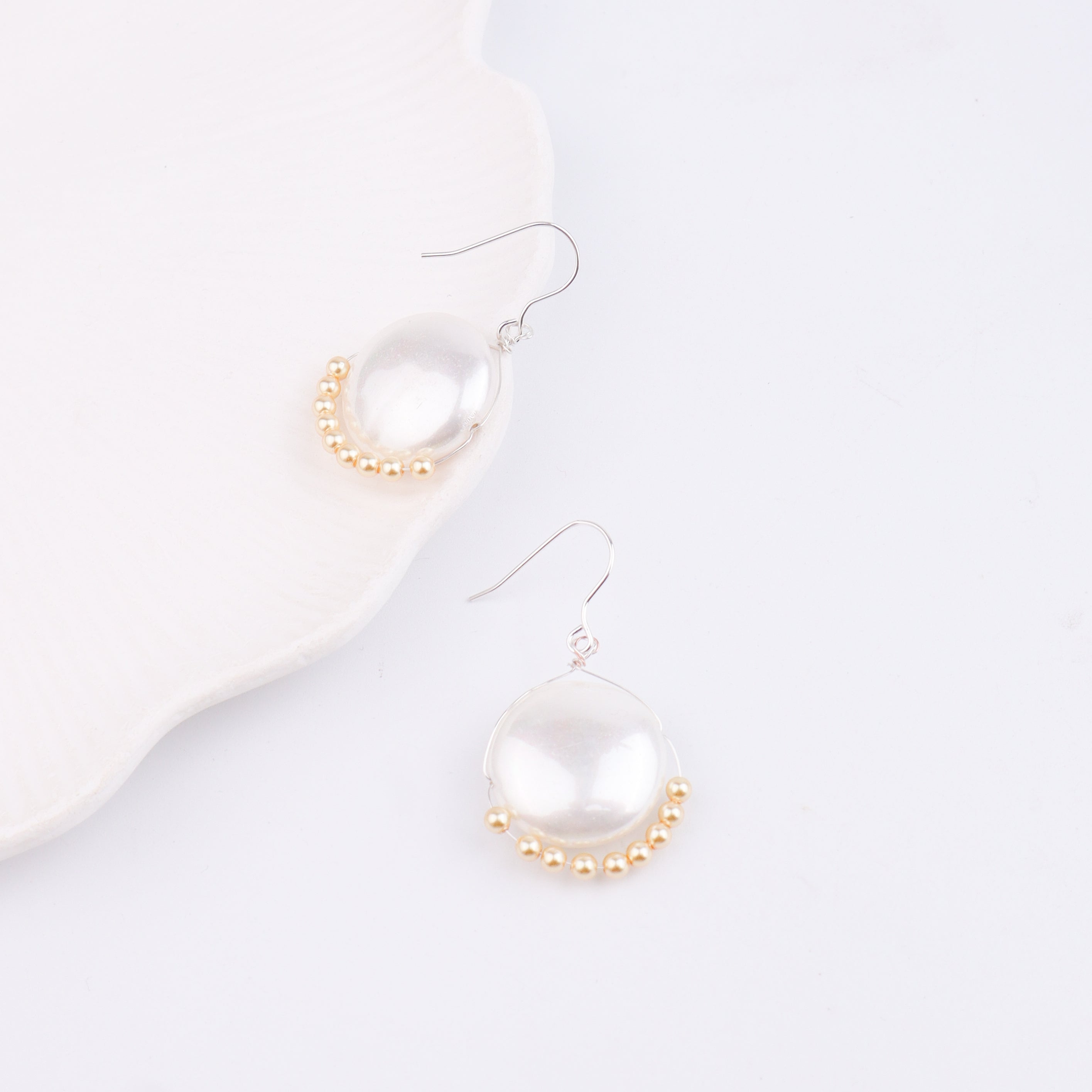 Silver Coin Earrings with Golden Pearls (Project Handmade)