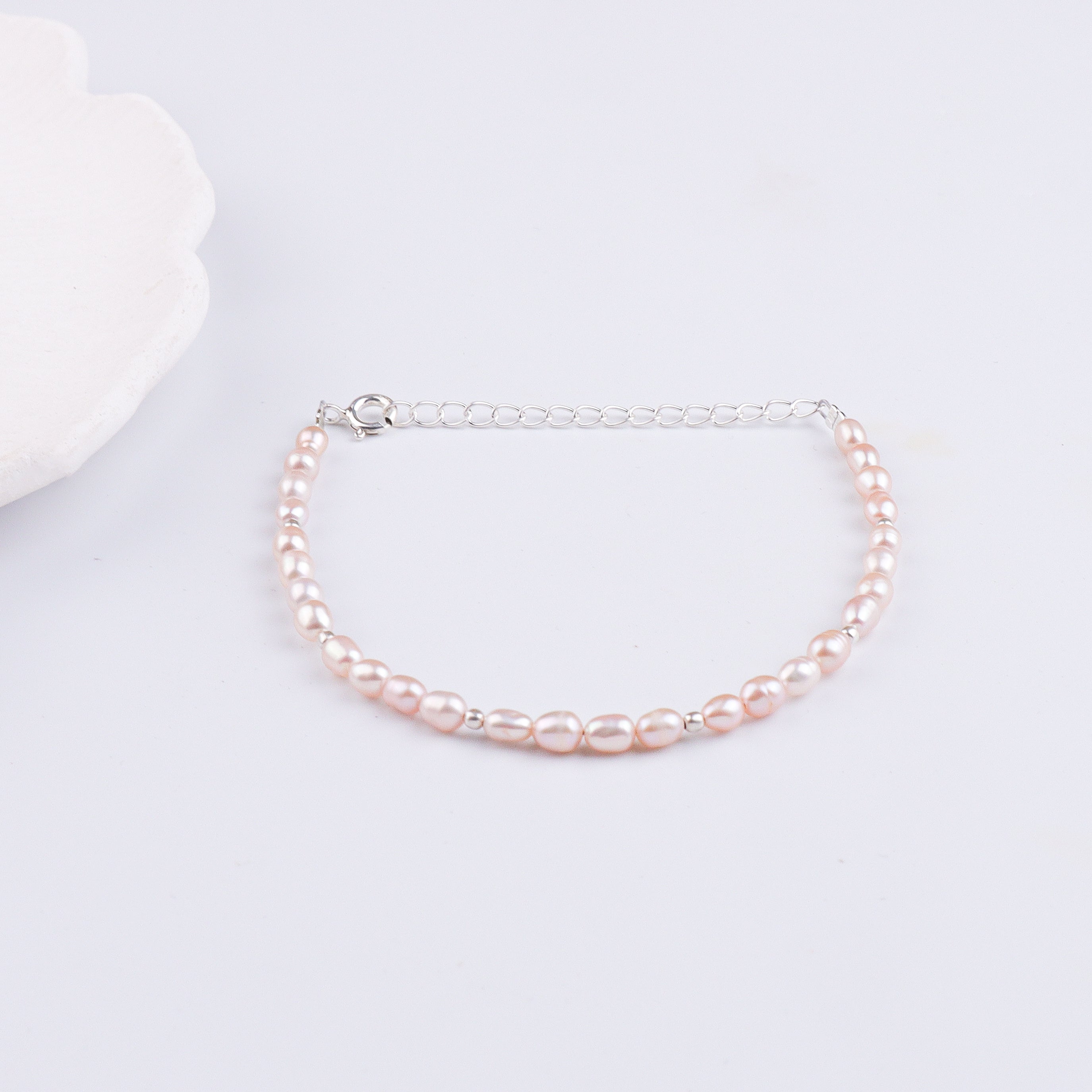 Rice Pearl Silver Bracelet (Project Handmade)