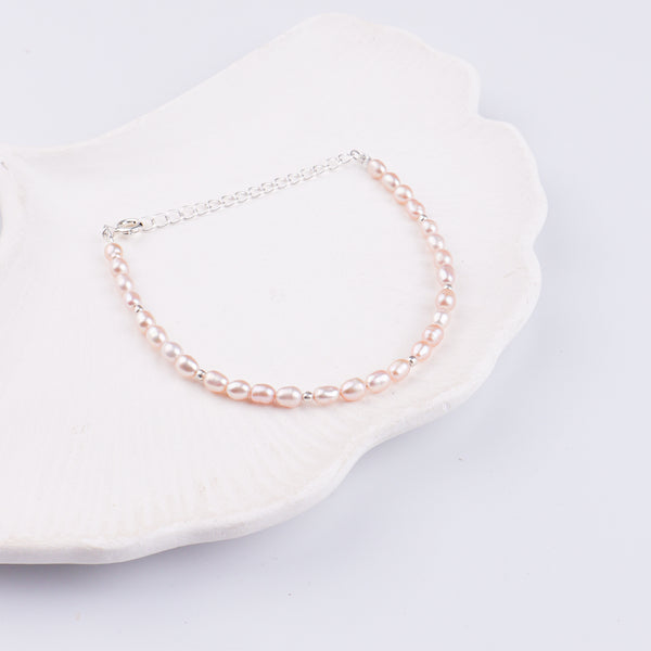 Rice Pearl Silver Bracelet (Project Handmade)