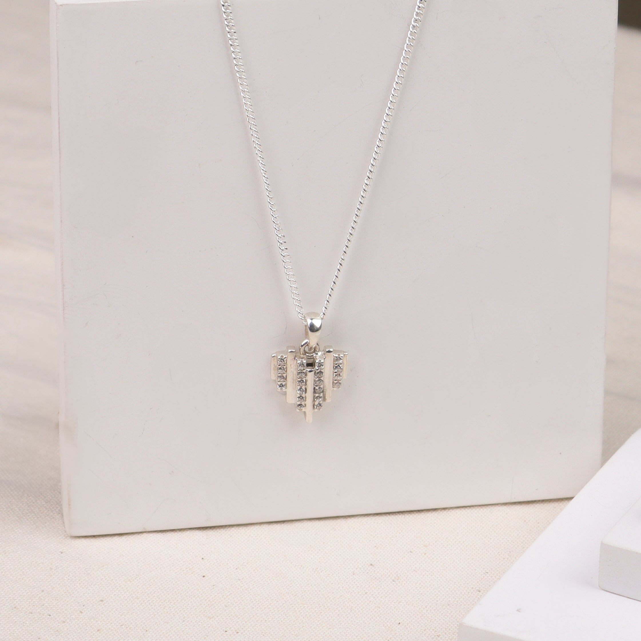 Silver Heart Zircon Set with Chain