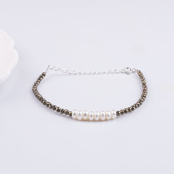 Pyrite & Freshwater Pearl Silver Bracelet (Project Handmade)