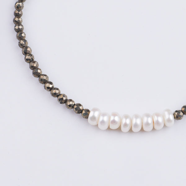 Pyrite & Freshwater Pearl Silver Bracelet (Project Handmade)