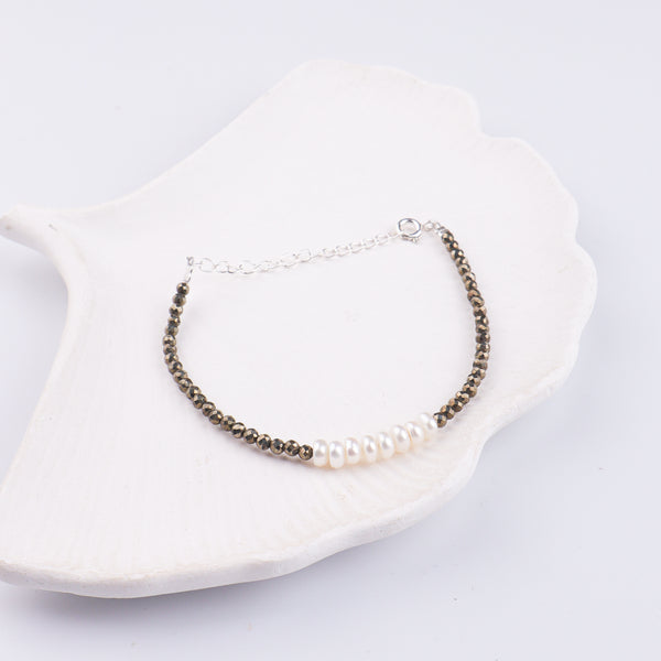 Pyrite & Freshwater Pearl Silver Bracelet (Project Handmade)