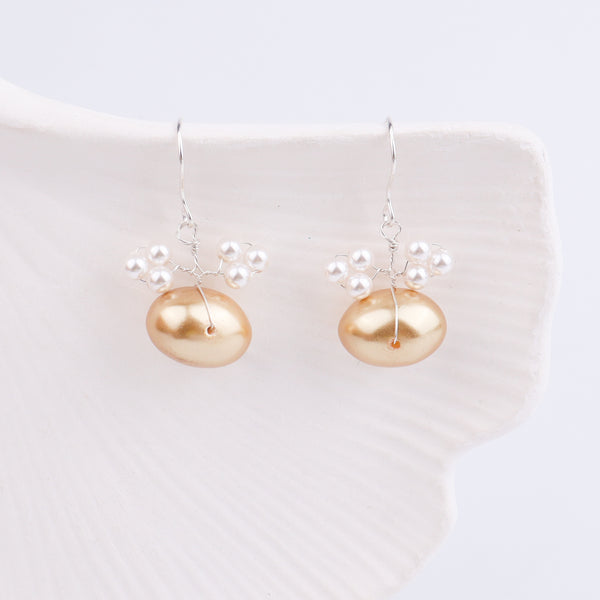 Silver Earrings with White & Golden Pearls (Project Handmade)