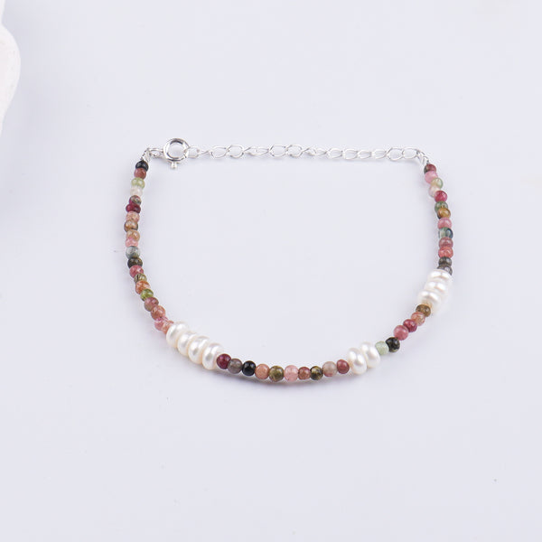 Tourmaline & Freshwater Pearl Silver Bracelet (Project Handmade)