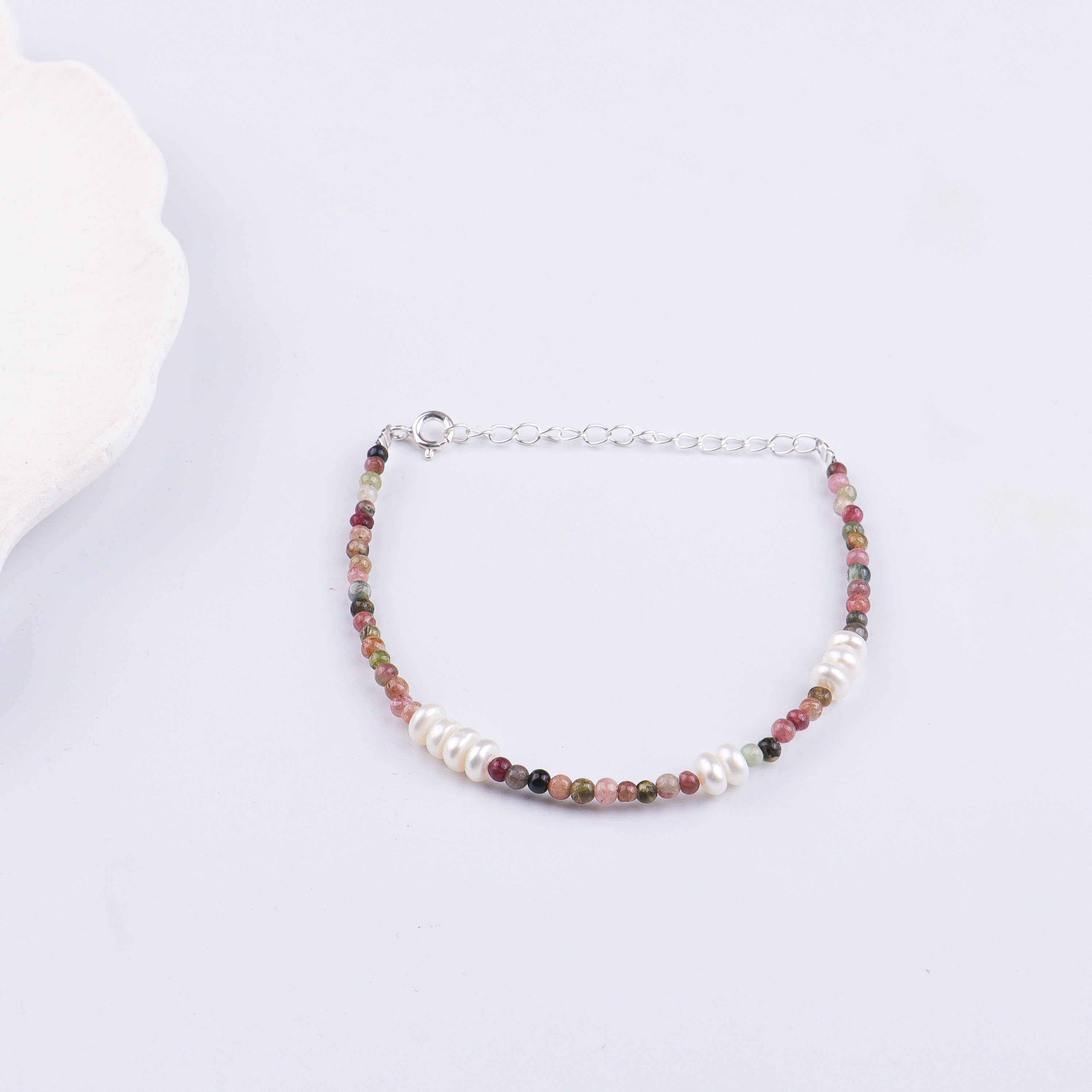 Tourmaline & Freshwater Pearl Silver Bracelet (Project Handmade)