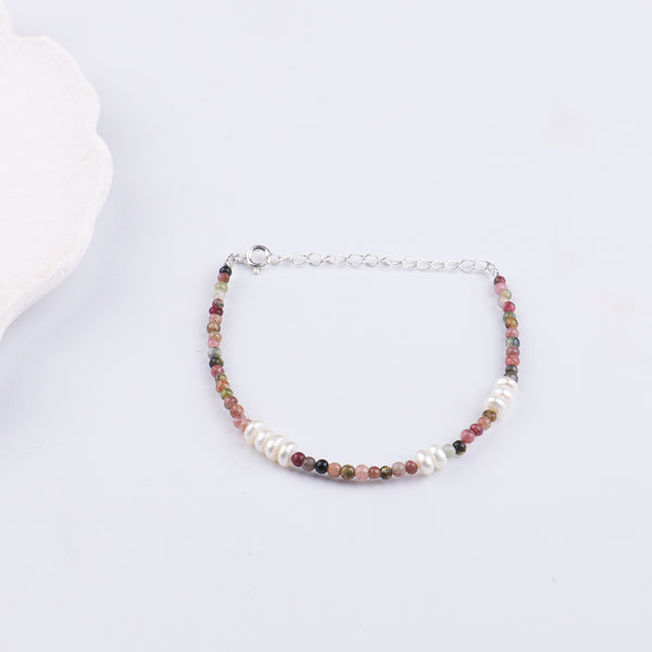 Tourmaline & Freshwater Pearl Silver Bracelet (Project Handmade)