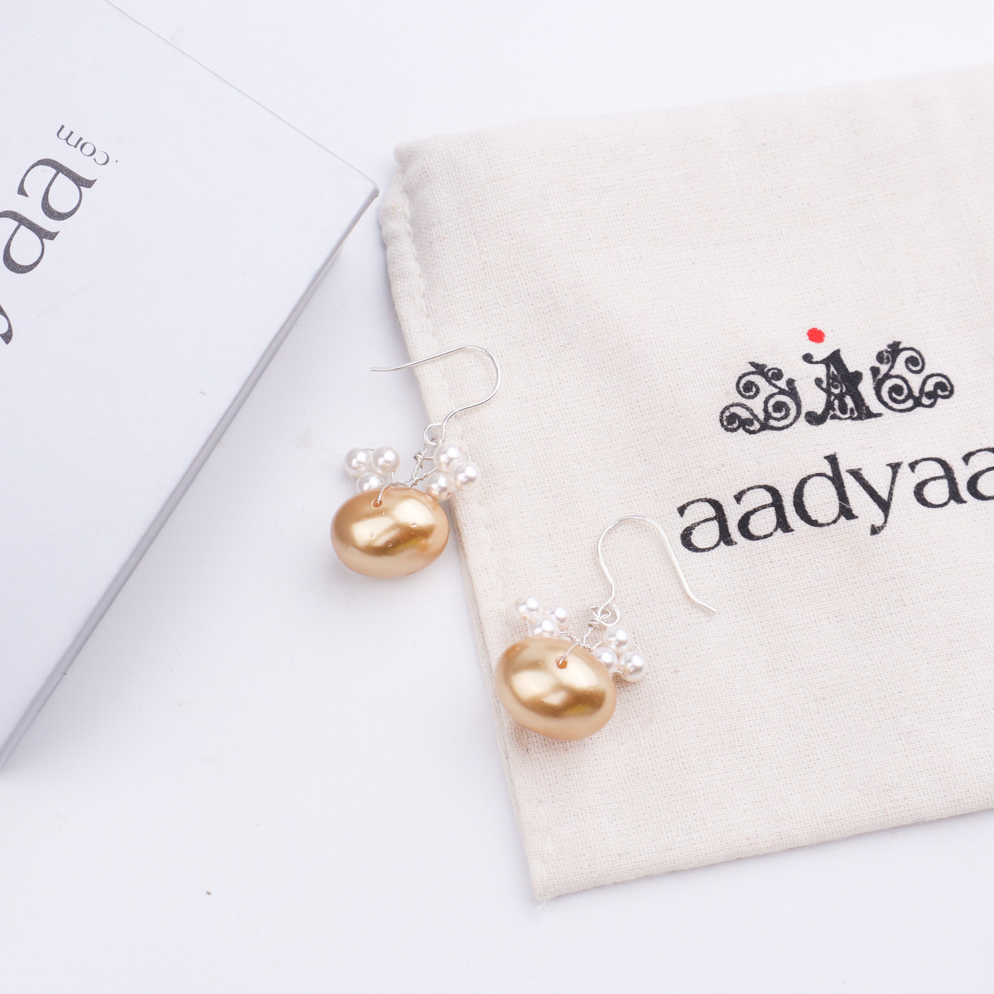 Silver Earrings with White & Golden Pearls (Project Handmade)