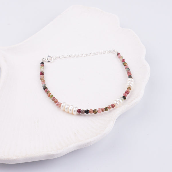 Tourmaline & Freshwater Pearl Silver Bracelet (Project Handmade)