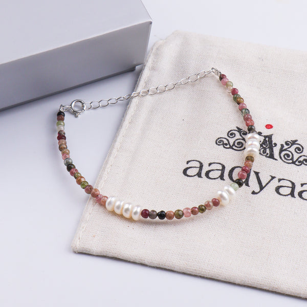 Tourmaline & Freshwater Pearl Silver Bracelet (Project Handmade)