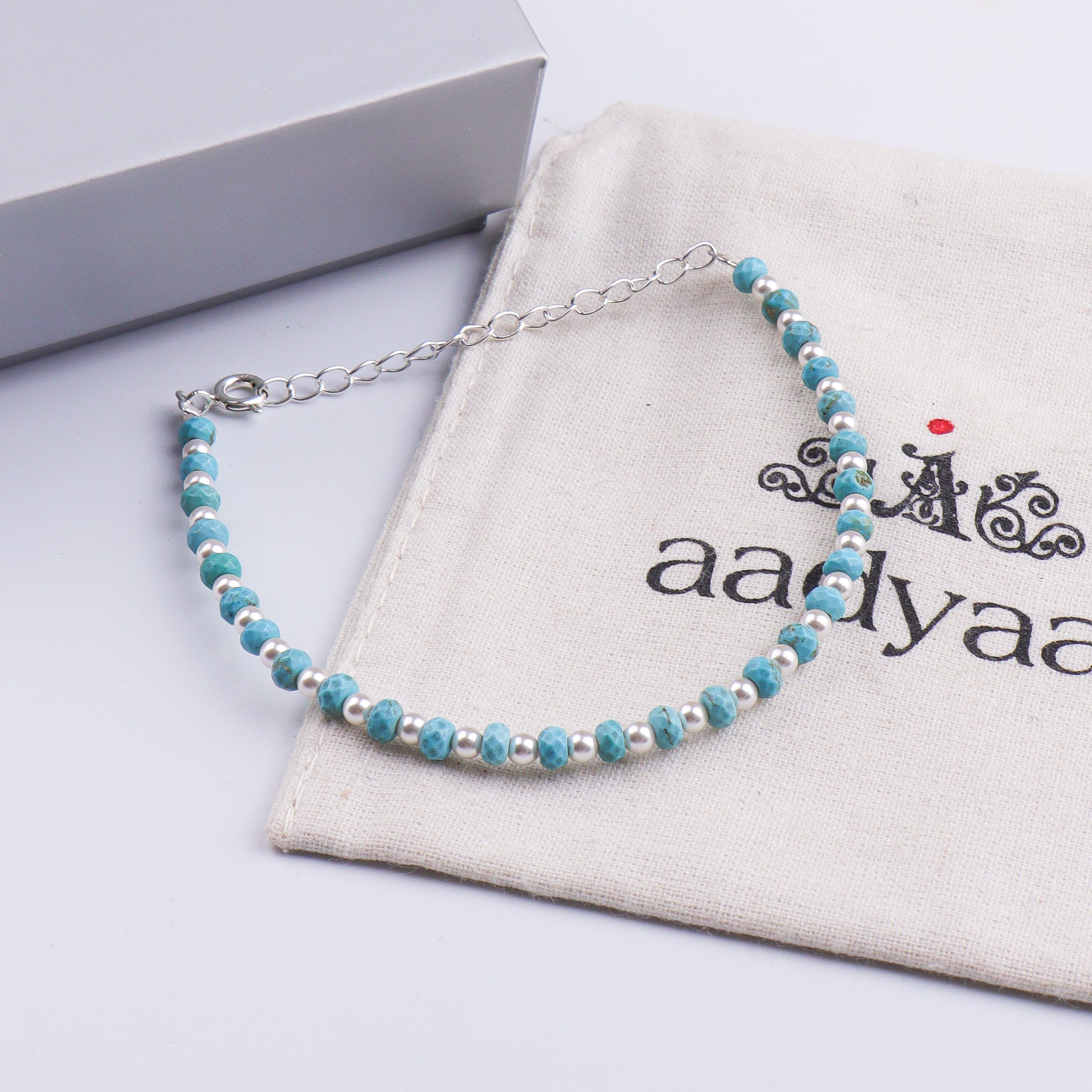 Turquoise & Pearls Silver Bracelet (Project Handmade)
