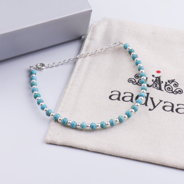 Turquoise & Pearls Silver Bracelet (Project Handmade)