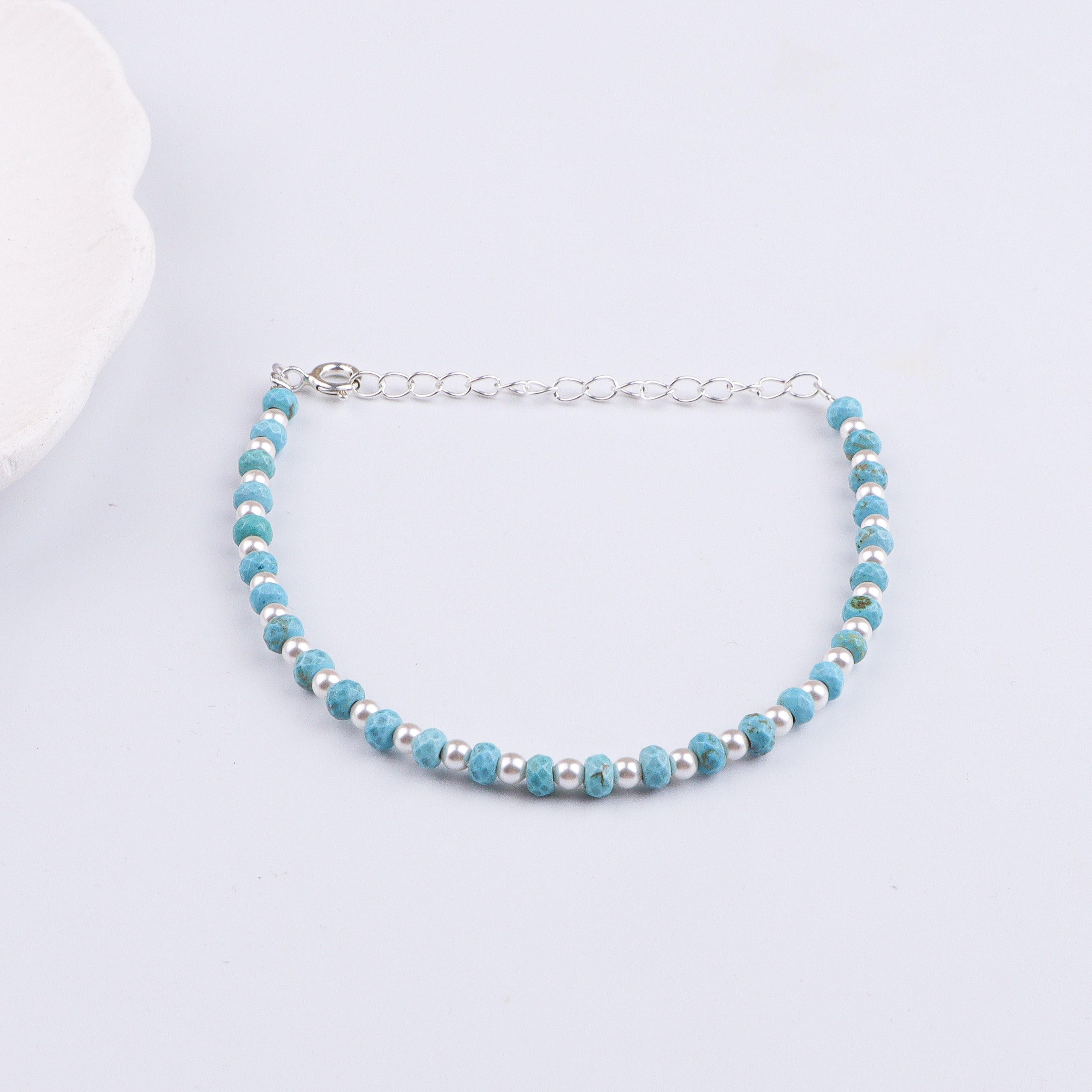 Turquoise & Pearls Silver Bracelet (Project Handmade)