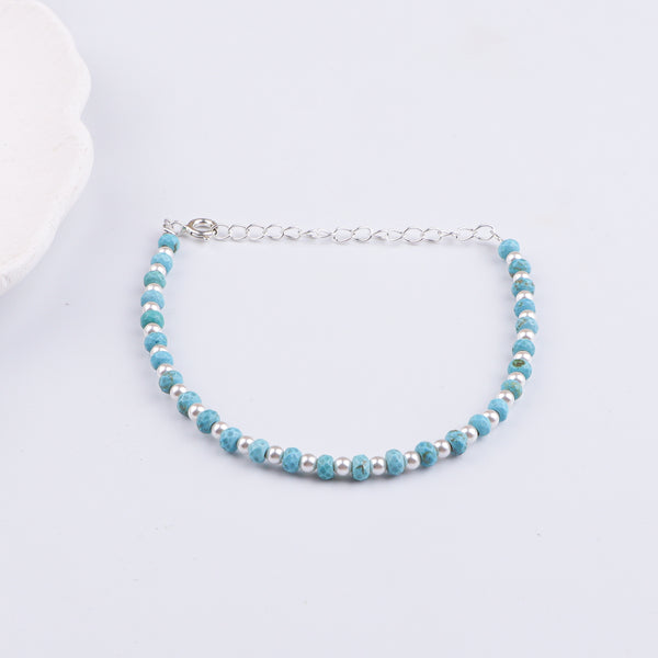 Turquoise & Pearls Silver Bracelet (Project Handmade)