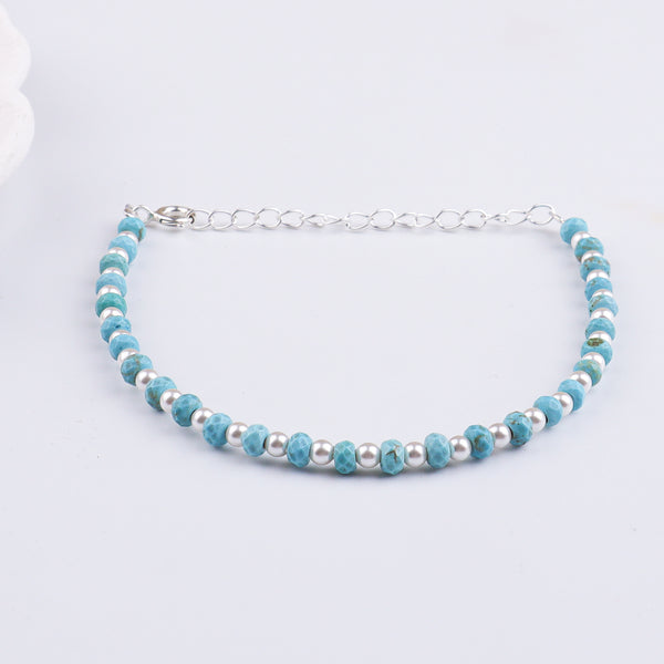 Turquoise & Pearls Silver Bracelet (Project Handmade)