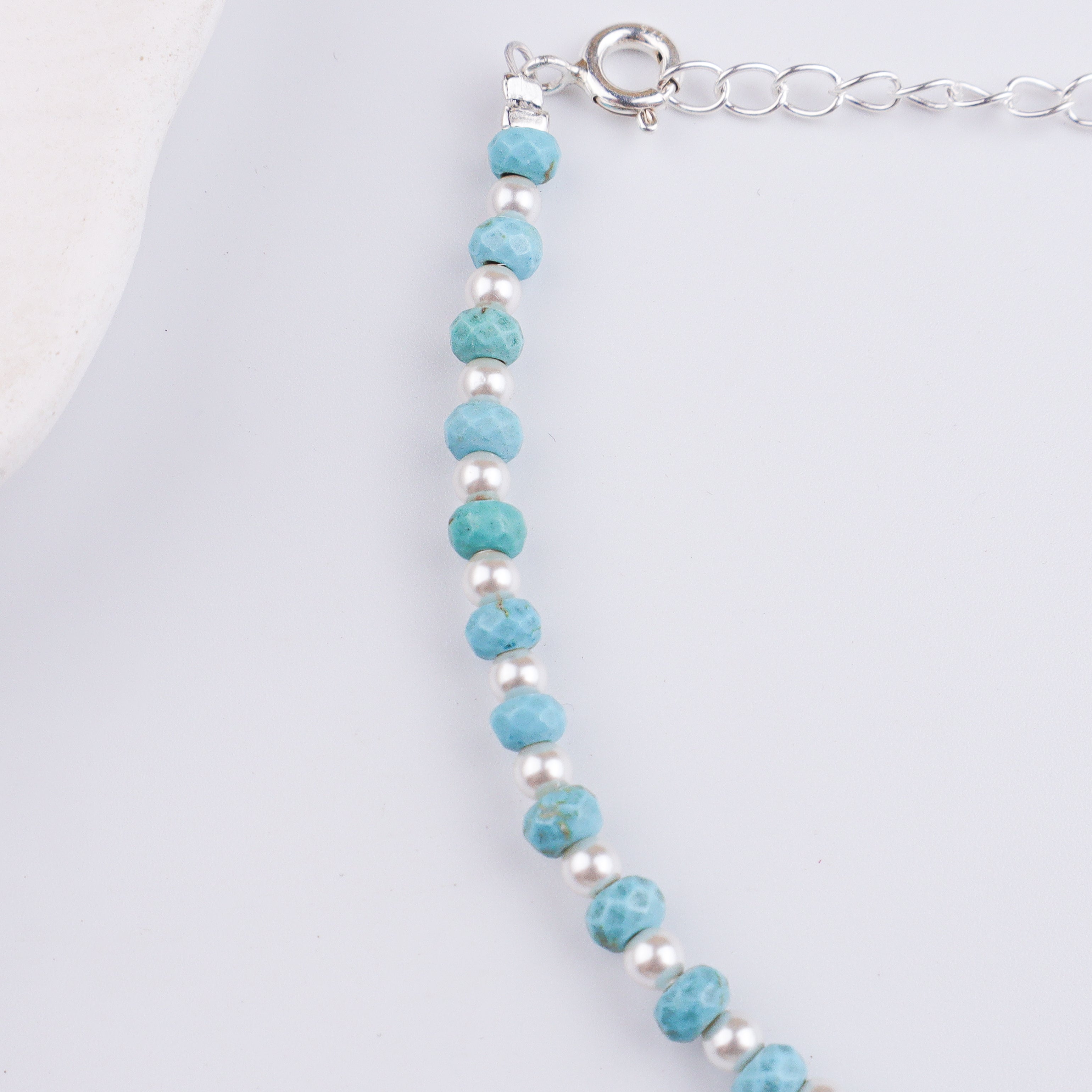 Turquoise & Pearls Silver Bracelet (Project Handmade)