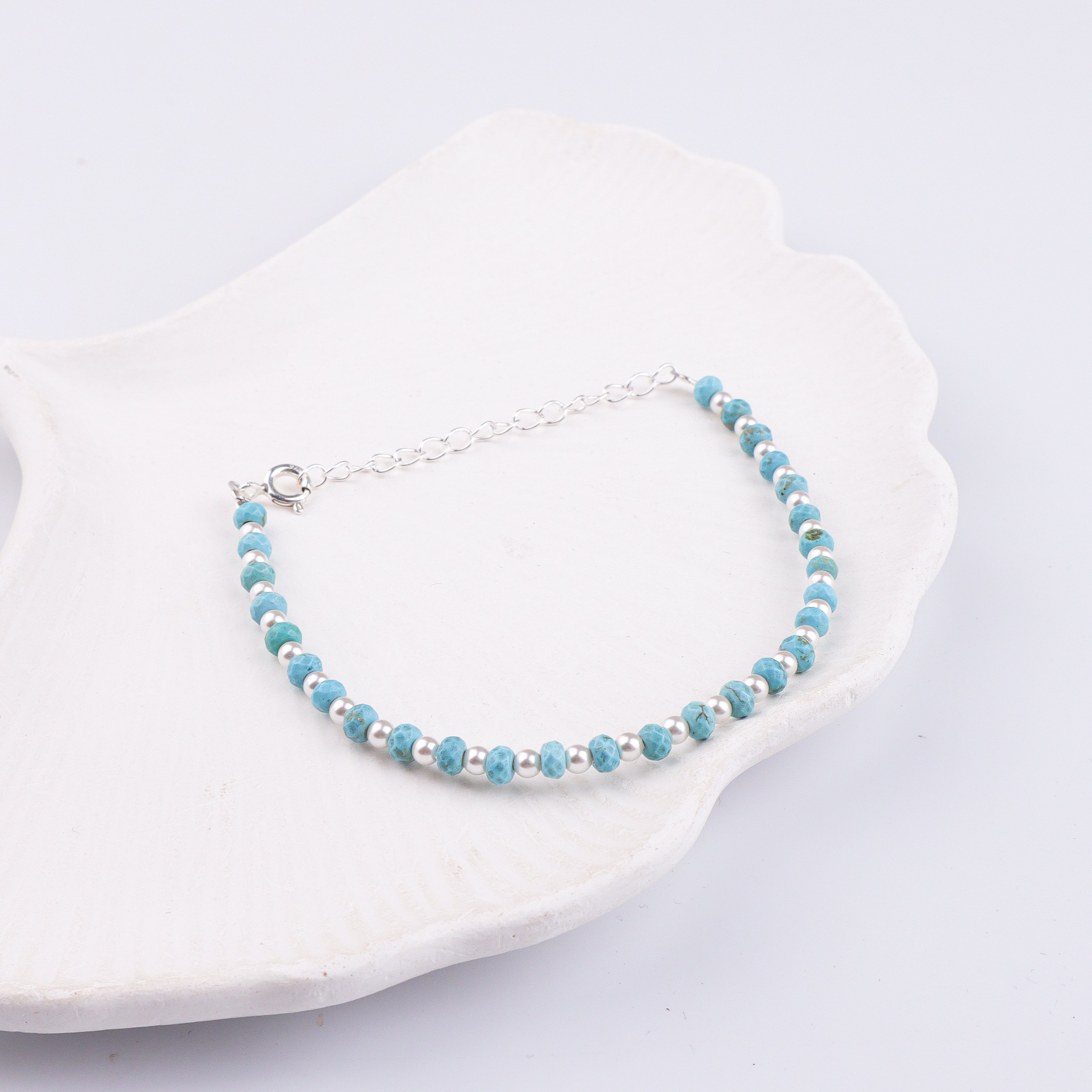Turquoise & Pearls Silver Bracelet (Project Handmade)