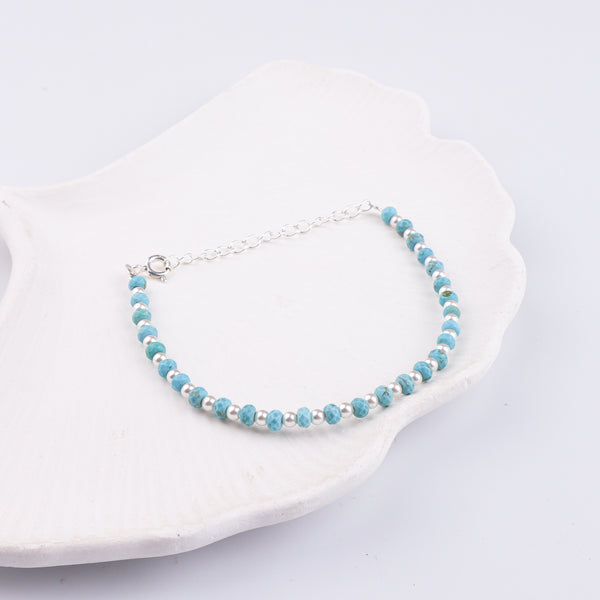 Turquoise & Pearls Silver Bracelet (Project Handmade)