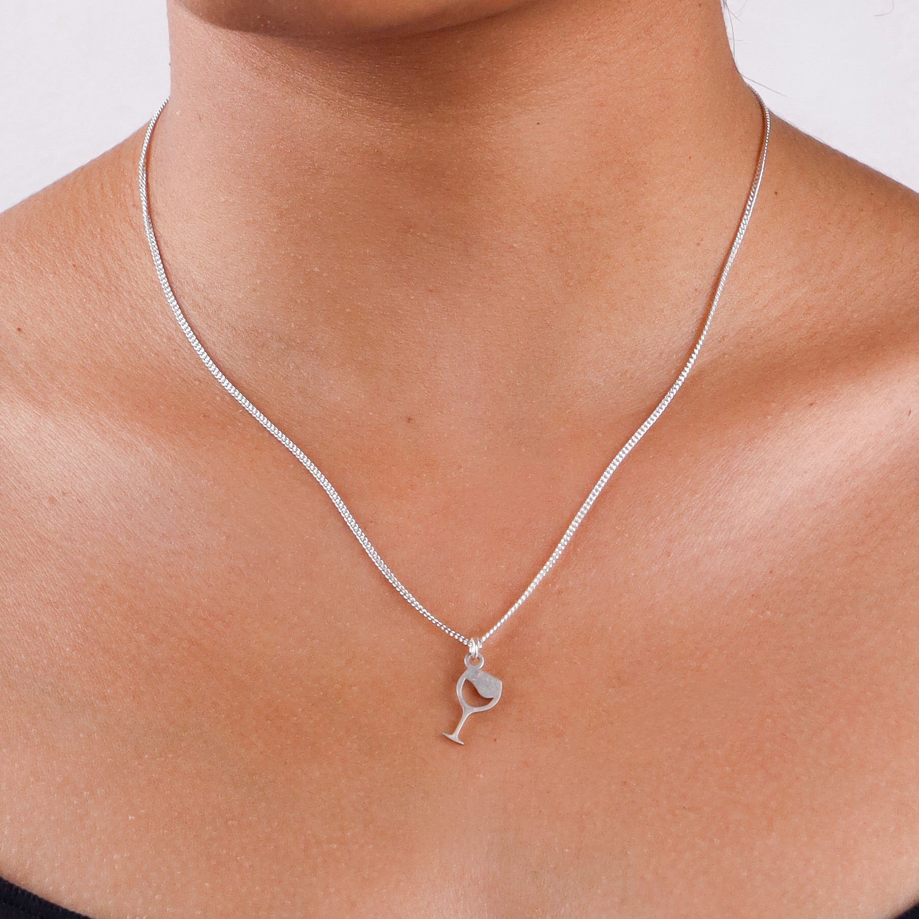 Wine glass pendant necklace in 92.5 sterling silver