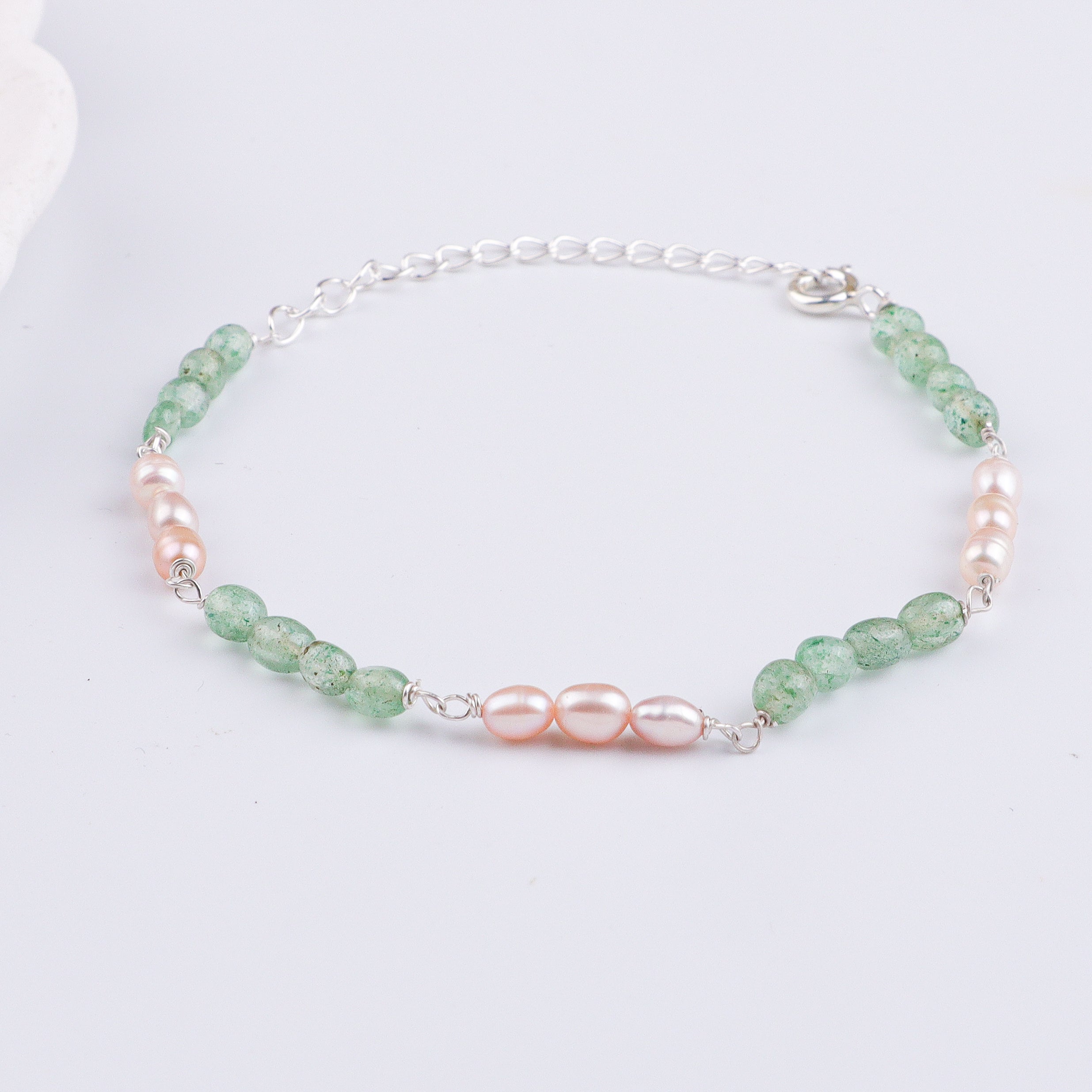 Russian Quartz & Rice Pearl Silver Bracelet (Project Handmade)