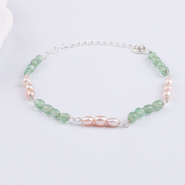 Russian Quartz & Rice Pearl Silver Bracelet (Project Handmade)