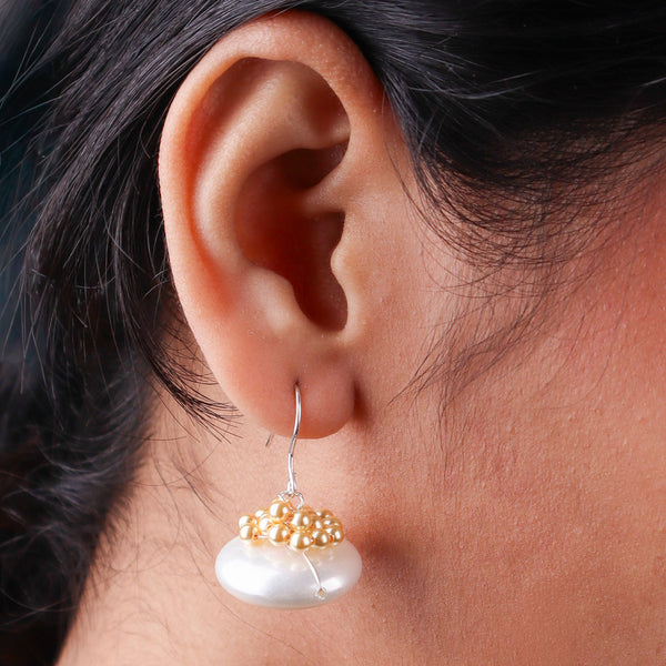 Coin & Golden Pearls Silver Earrings (Project Handmade)