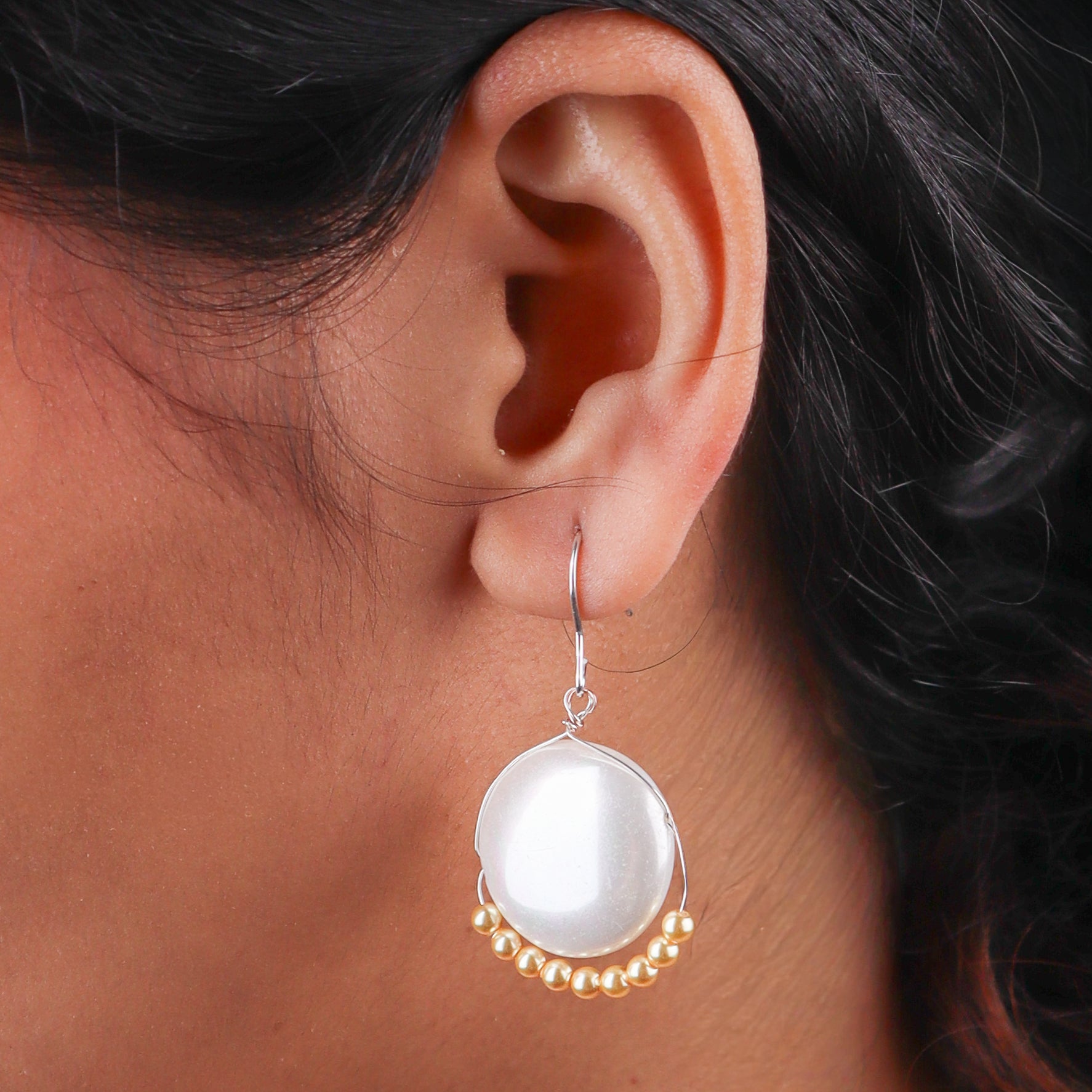 Silver Coin Earrings with Golden Pearls (Project Handmade)