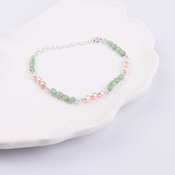 Russian Quartz & Rice Pearl Silver Bracelet (Project Handmade)