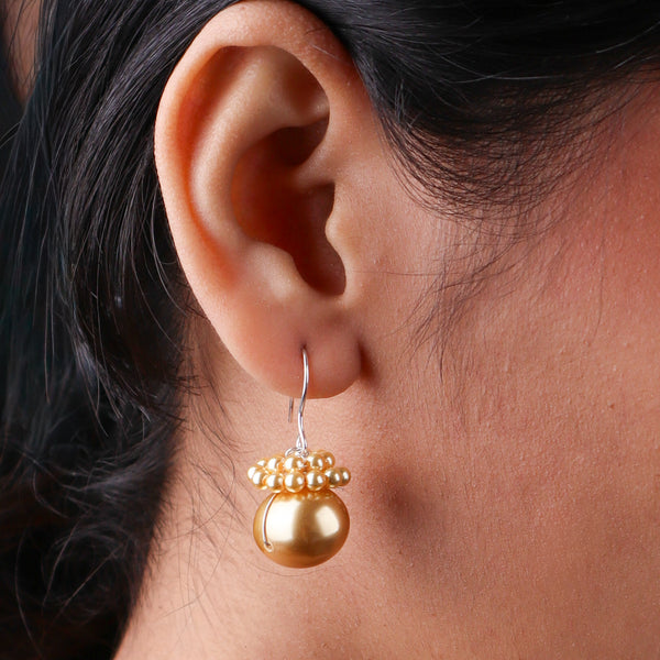 Golden Pearl Silver Earrings (Project Handmade)