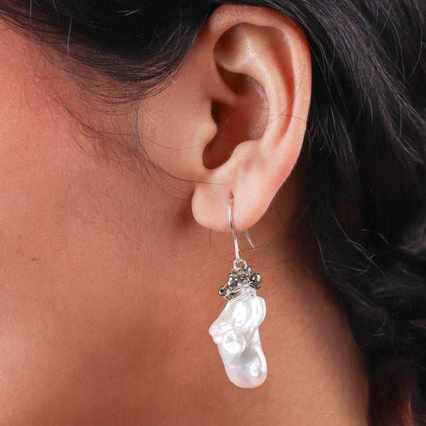 Baroque Pearl & Pyrite Silver Earrings (Project Handmade)