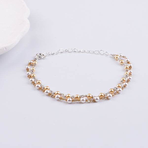White & Golden Pearl Silver Bracelet (Project Handmade)