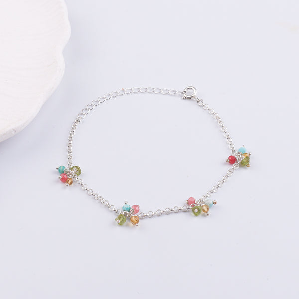 Multicolor Stone Bunch Silver Bracelet (Project Handmade)