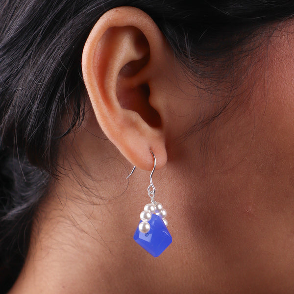 Blue Agate Silver Earrings (Project Handmade)