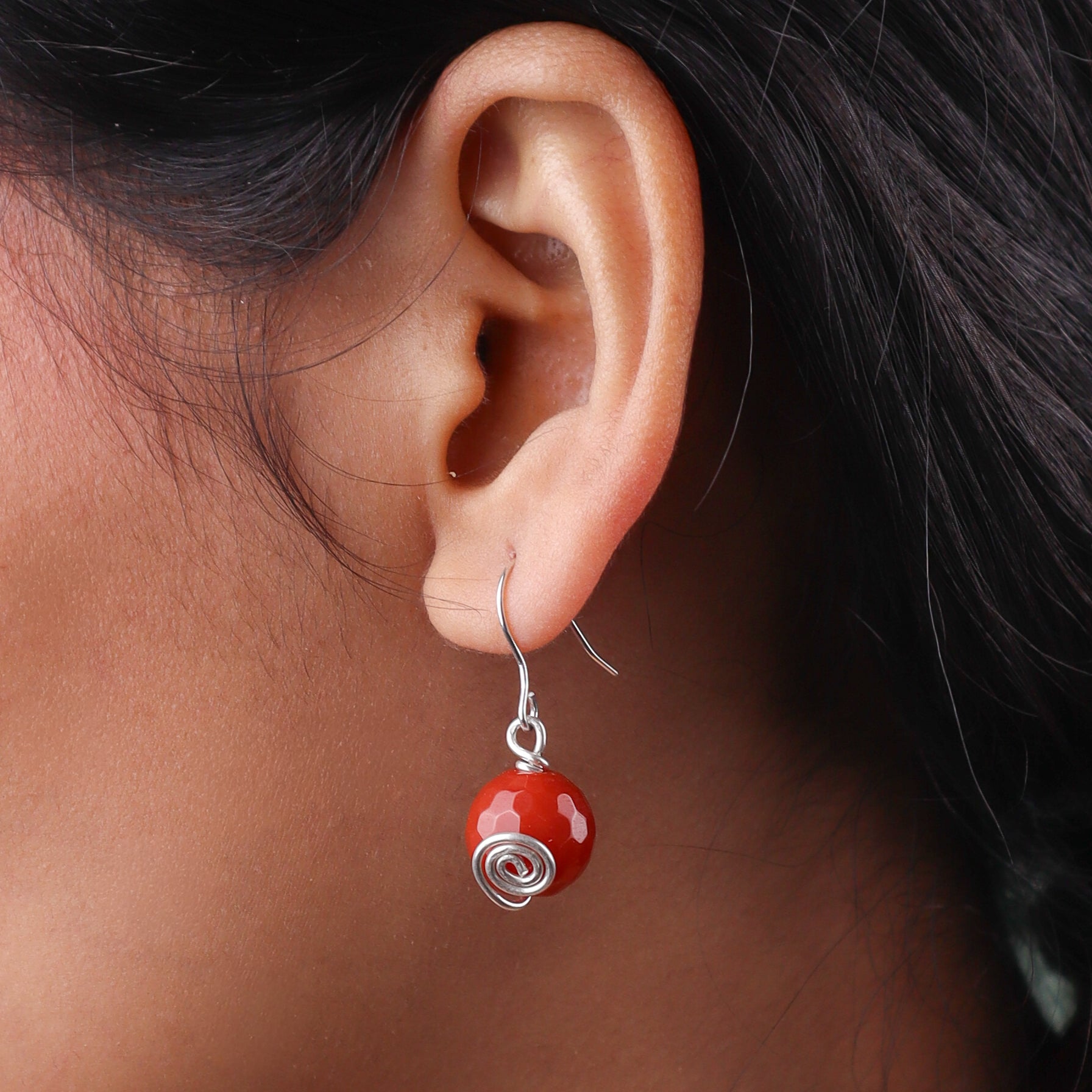 Red Agate Silver Earrings (Project Handmade)