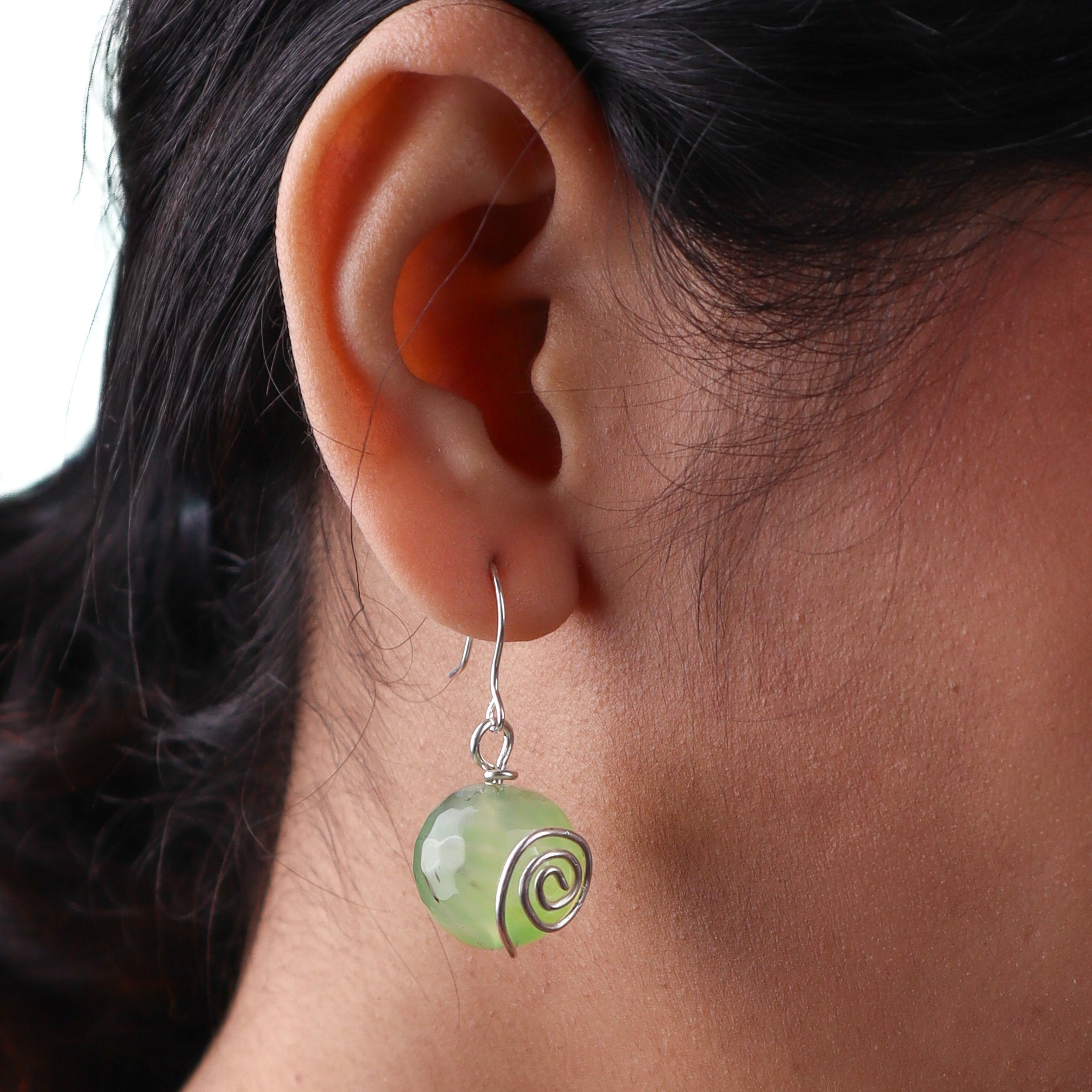 Mint Green Agate Silver Earrings (Project Handmade)