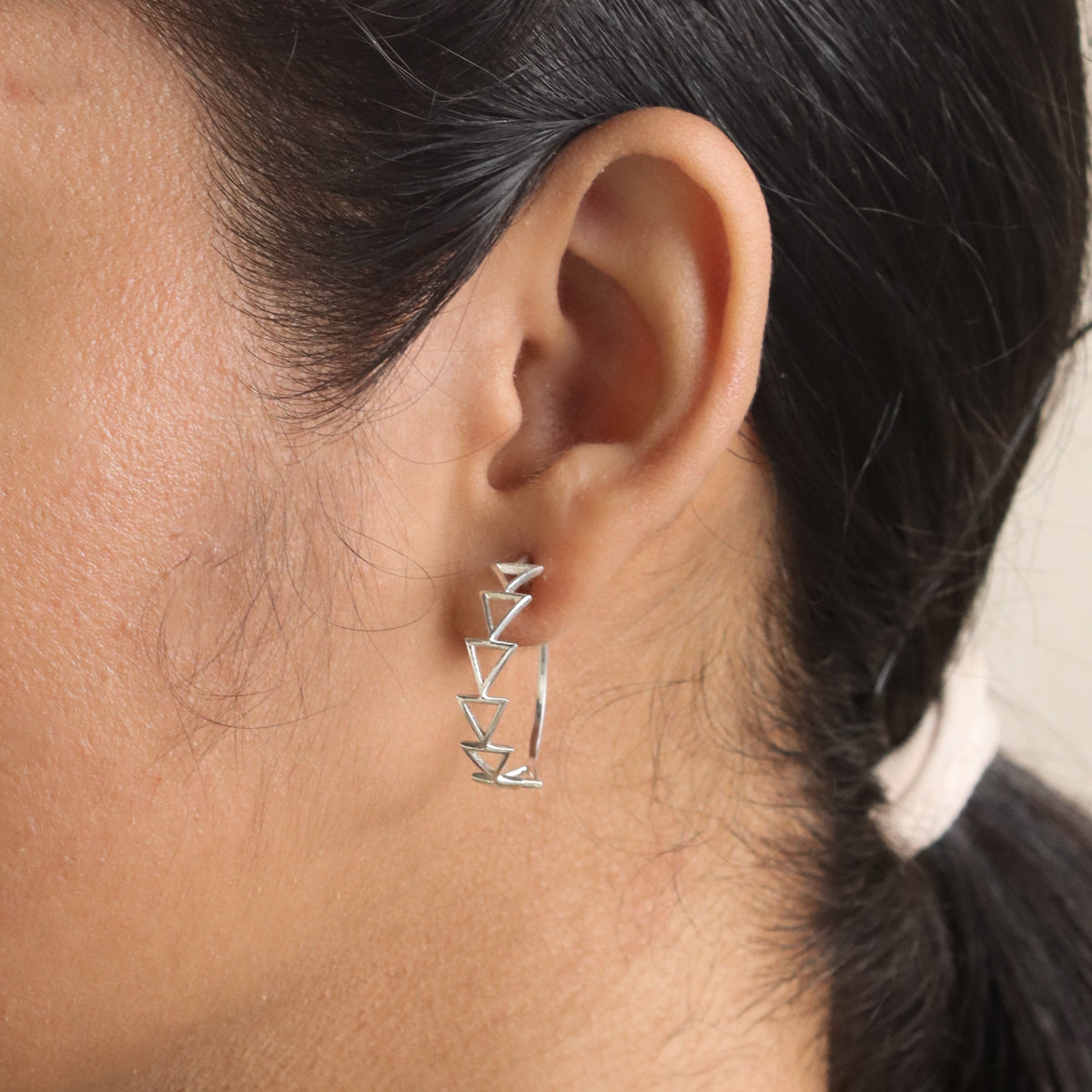 Filigree Silver Hoops (Triangle)