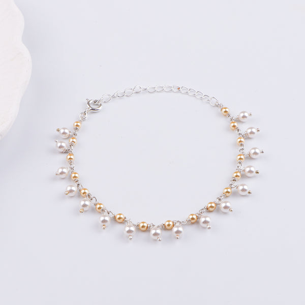 White & Golden Pearl Silver Bracelet (Project Handmade)